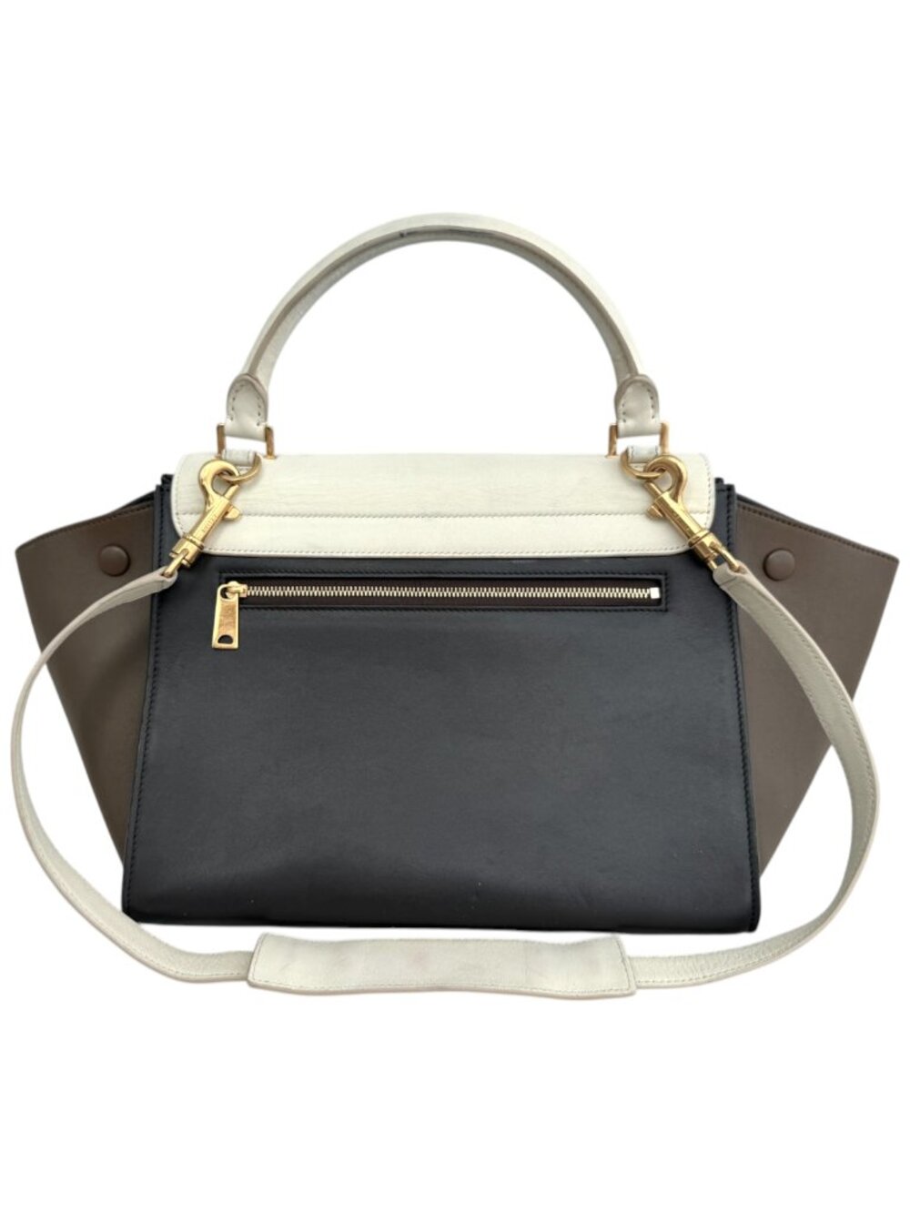 Celine Tricolor Calfskin Trapeze Bag - Off-White, Brown, Black - Picture 3 of 15
